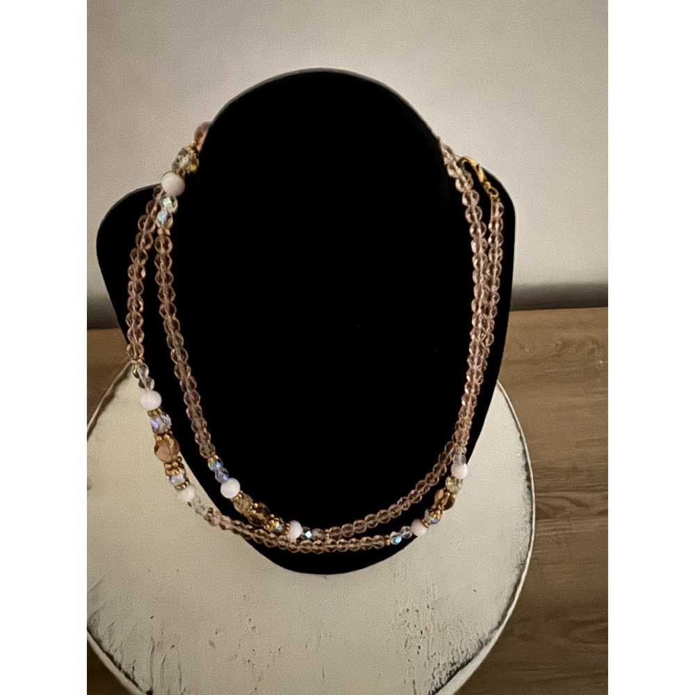 1928 brand Pink/white/blue crystal bead - gold tone accent necklace - 42" length